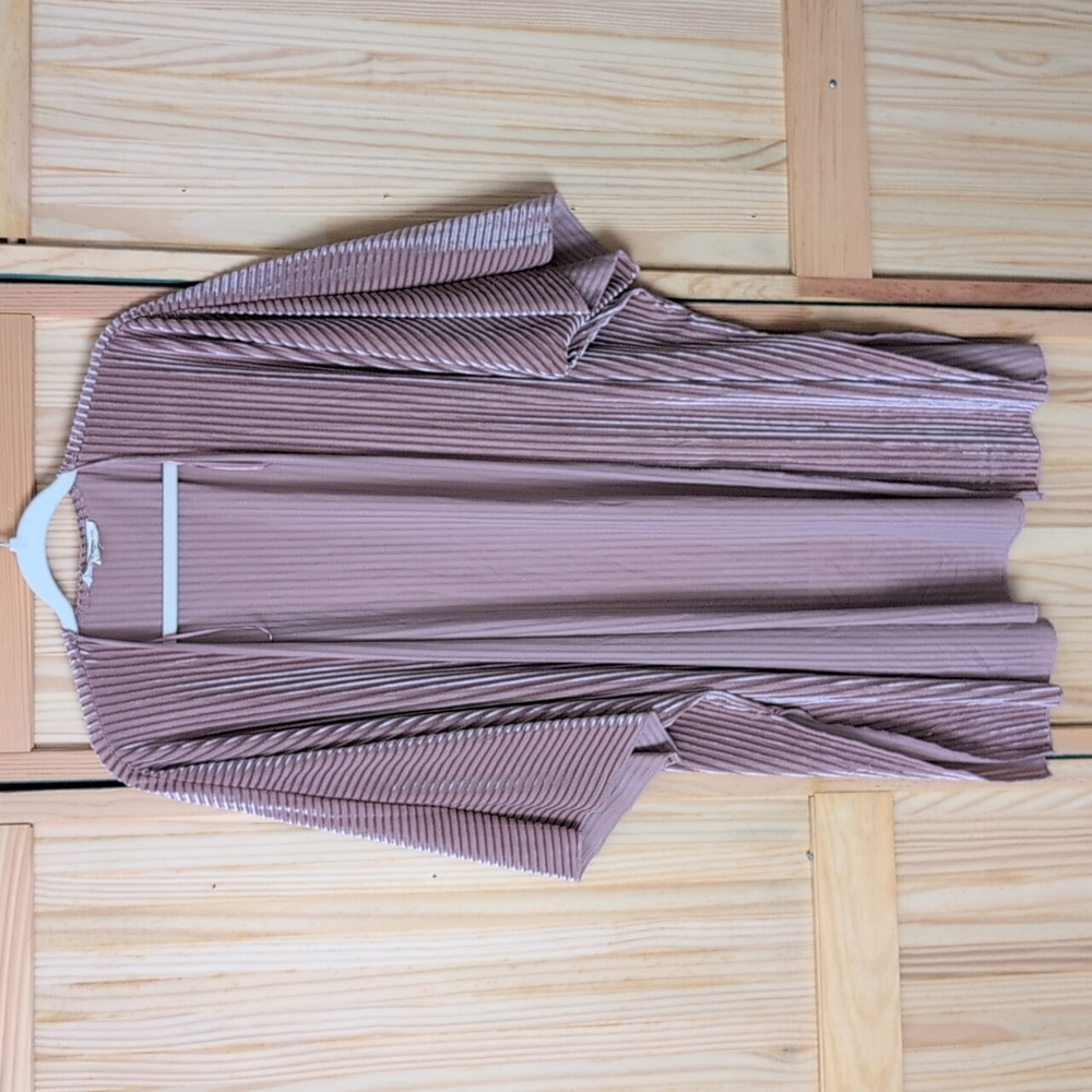 Alchemy Thread XXL Dusty Rose Crushed Velvet Ribbed Longline Striped Cardigan
